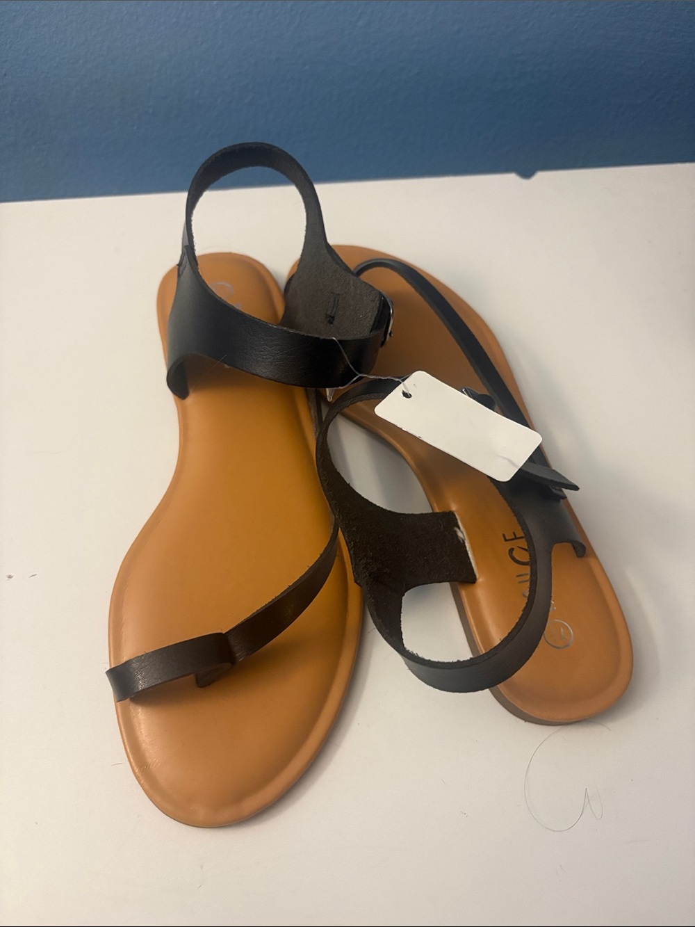Rouge! Black Strappy Women’s Sandals with Tan Footbed